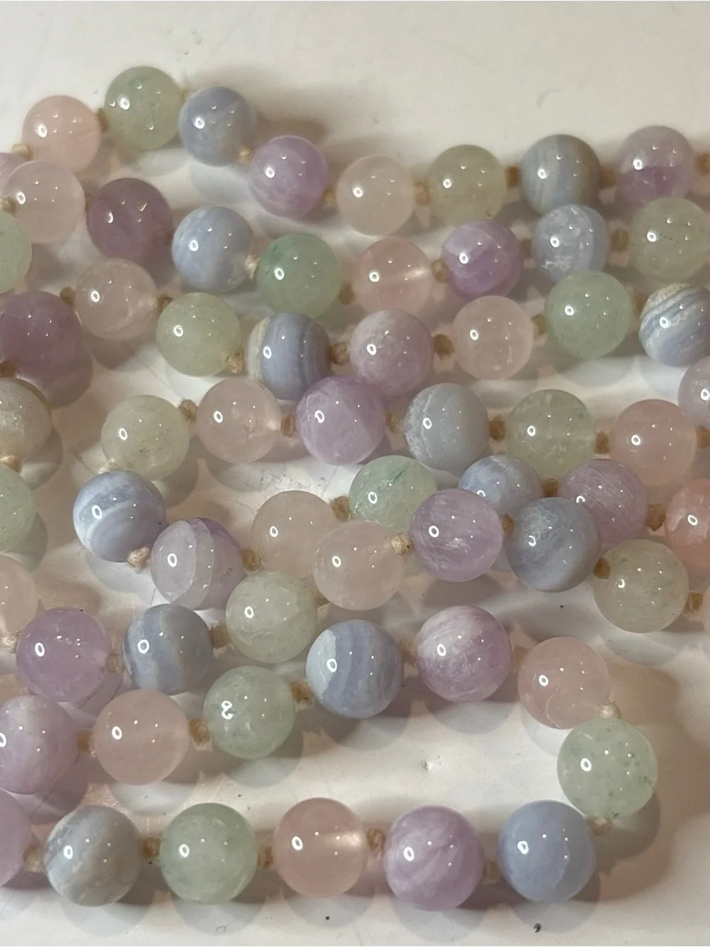 34” Knotted Multi-Gemstone Agate Bead Necklace Pastel Semi-Precious Stone Strand